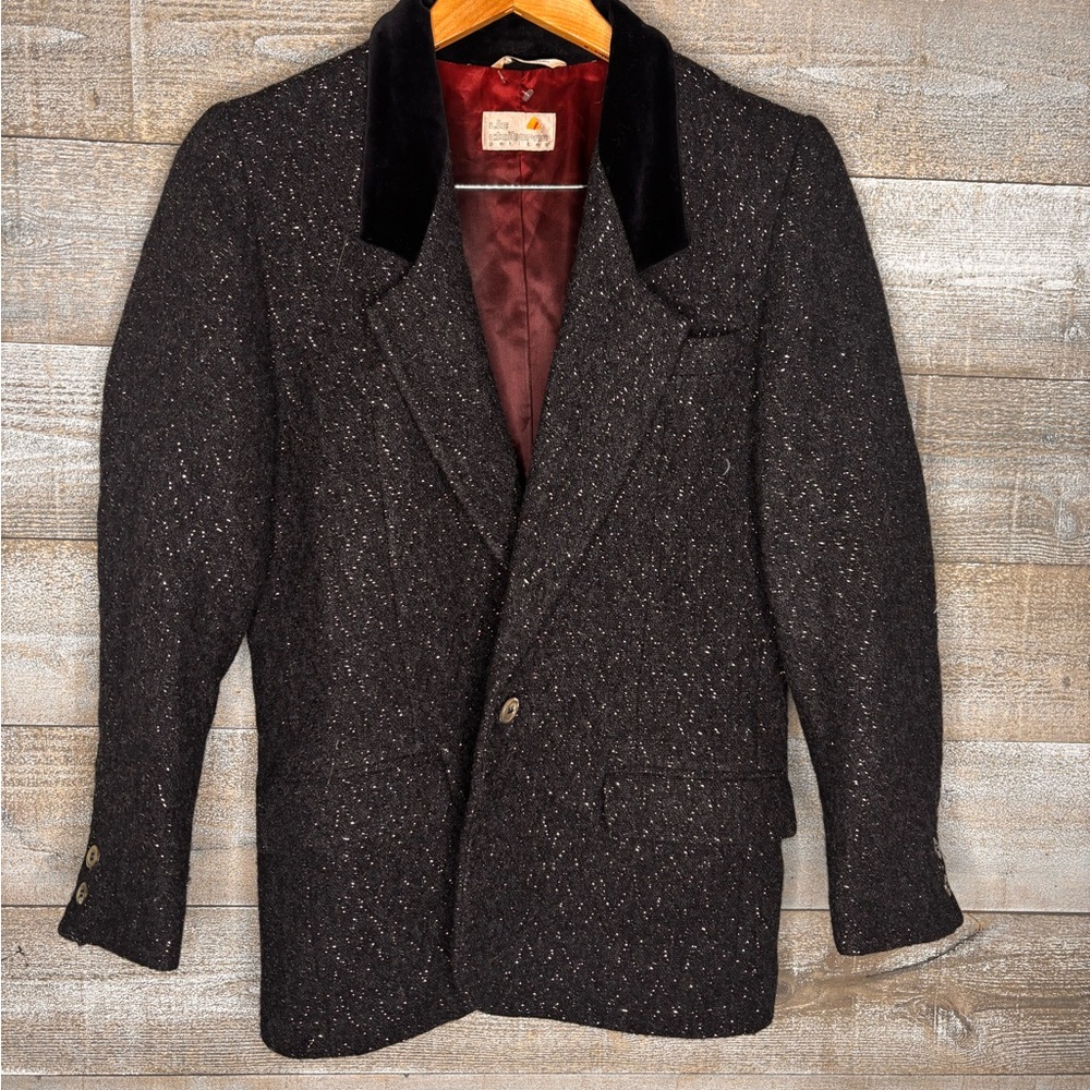 Liz Claiborne vintage wool Black sparkle holiday Blazer with Velvet Collar 6 pet